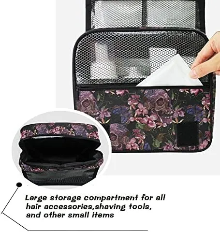 Hanging Toiletry Bag Skull Butterflies and Orchid Makeup Travel bag for Toiletries Portable Toiletry Organizer Bags Clear Toiletry Cosmetic Kit