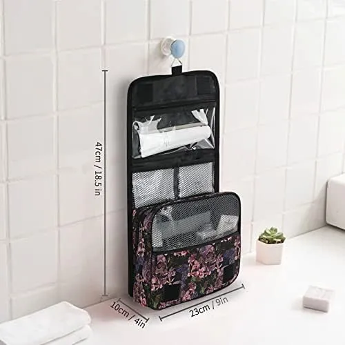 Hanging Toiletry Bag Skull Butterflies and Orchid Makeup Travel bag for Toiletries Portable Toiletry Organizer Bags Clear Toiletry Cosmetic Kit