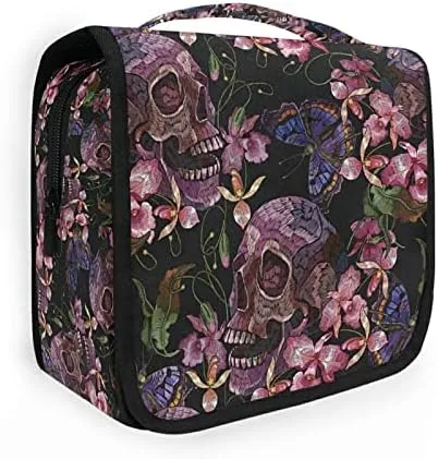 Hanging Toiletry Bag Skull Butterflies and Orchid Makeup Travel bag for Toiletries Portable Toiletry Organizer Bags Clear Toiletry Cosmetic Kit