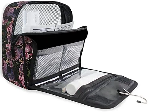 Hanging Toiletry Bag Skull Butterflies and Orchid Makeup Travel bag for Toiletries Portable Toiletry Organizer Bags Clear Toiletry Cosmetic Kit