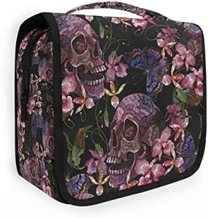 Hanging Toiletry Bag Skull Butterflies and Orchid Makeup Travel bag for Toiletries Portable Toiletry Organizer Bags Clear Toiletry Cosmetic Kit