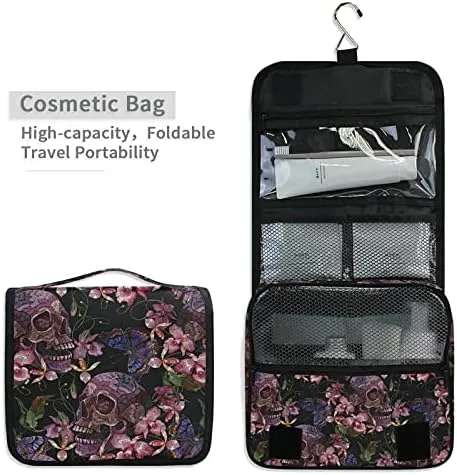 Hanging Toiletry Bag Skull Butterflies and Orchid Makeup Travel bag for Toiletries Portable Toiletry Organizer Bags Clear Toiletry Cosmetic Kit