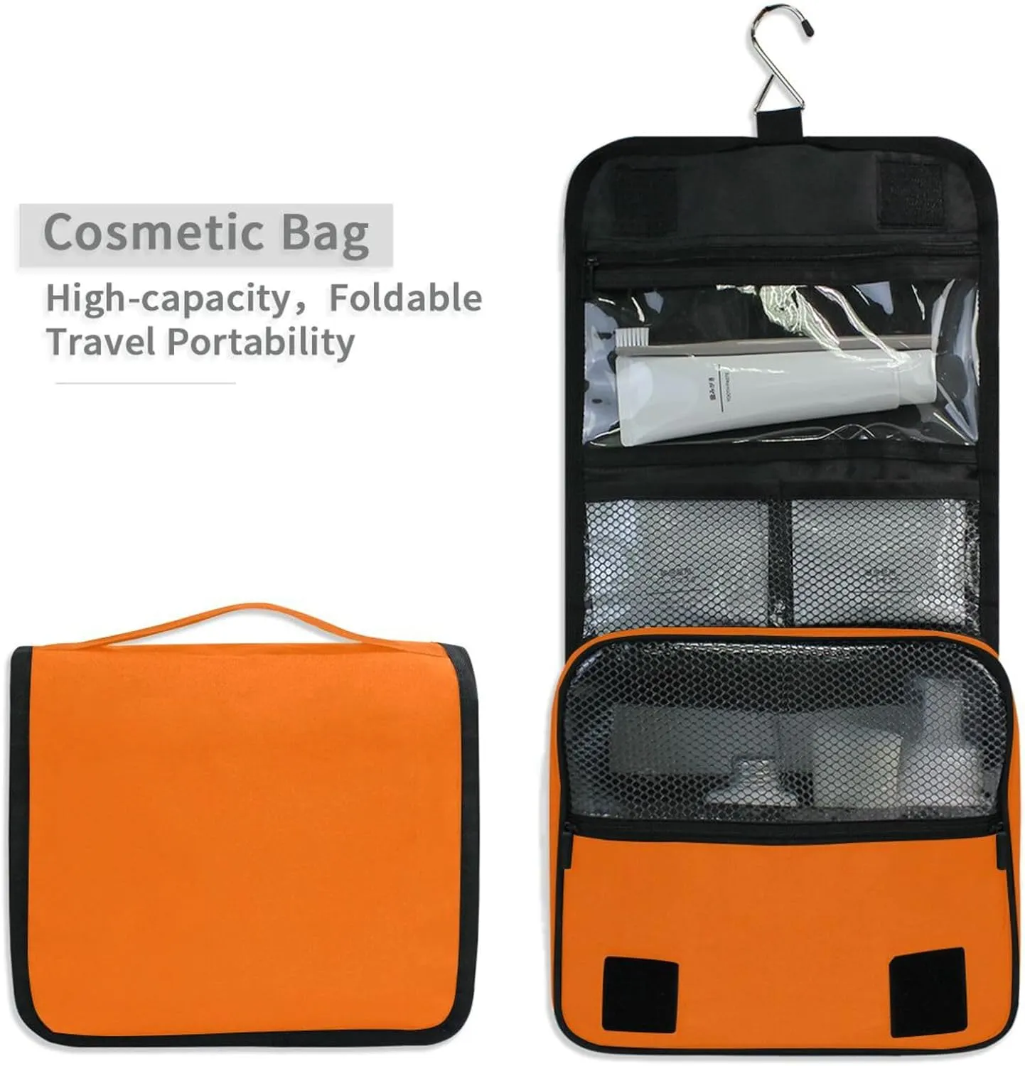 Hanging Travel Makeup Organizer with Hook Orange Toiletry Hanging Bag for Women