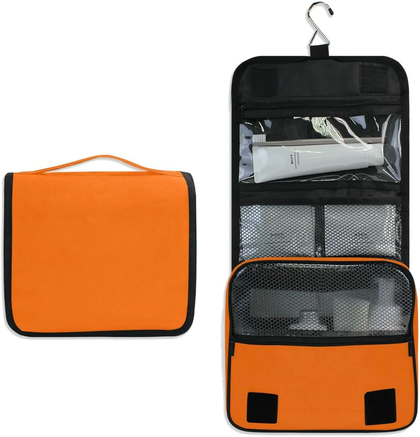 Hanging Travel Makeup Organizer with Hook Orange Toiletry Hanging Bag for Women