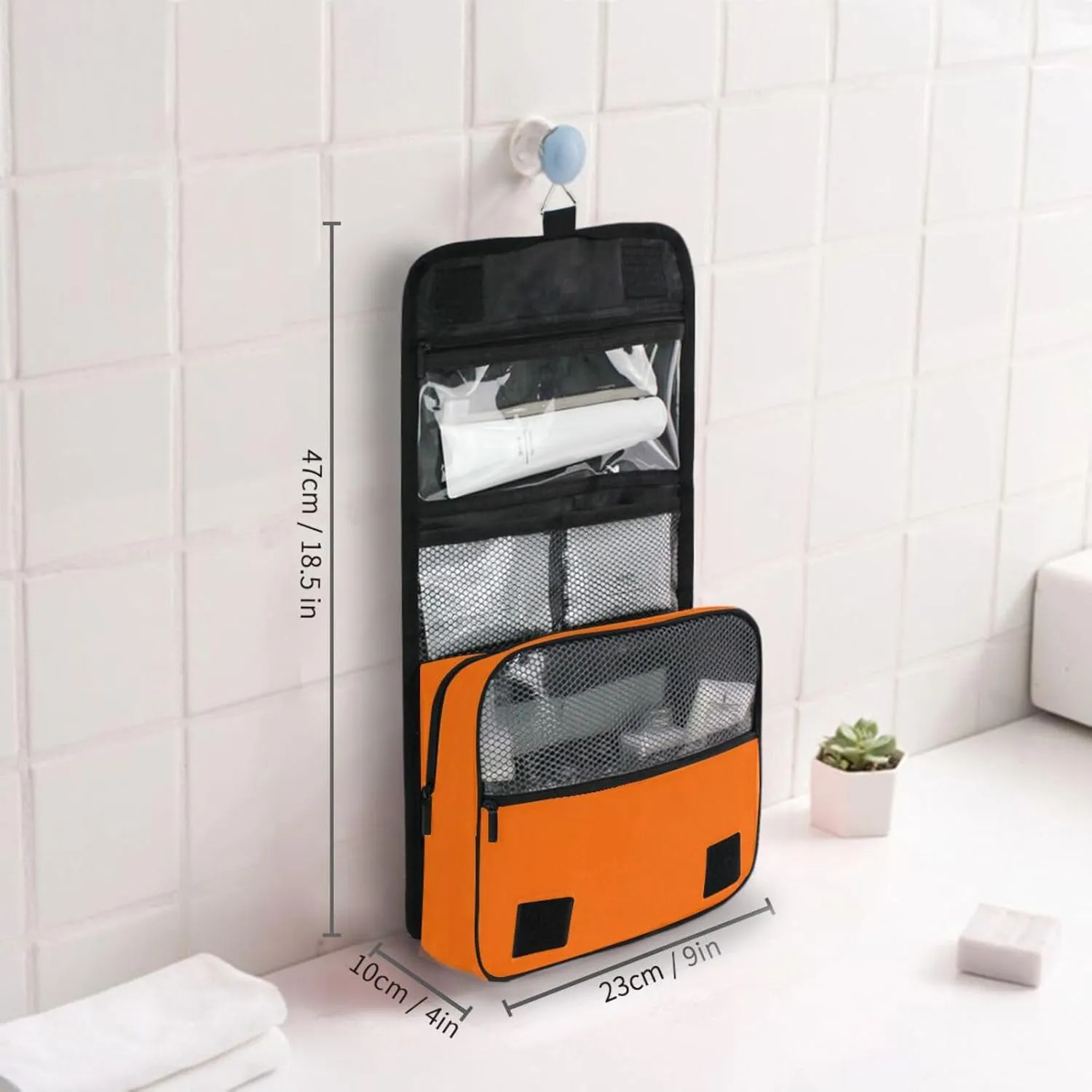 Hanging Travel Makeup Organizer with Hook Orange Toiletry Hanging Bag for Women