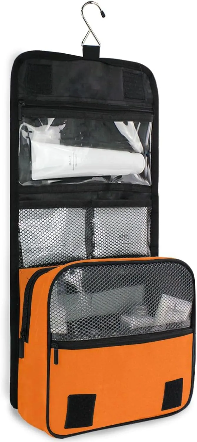 Hanging Travel Makeup Organizer with Hook Orange Toiletry Hanging Bag for Women