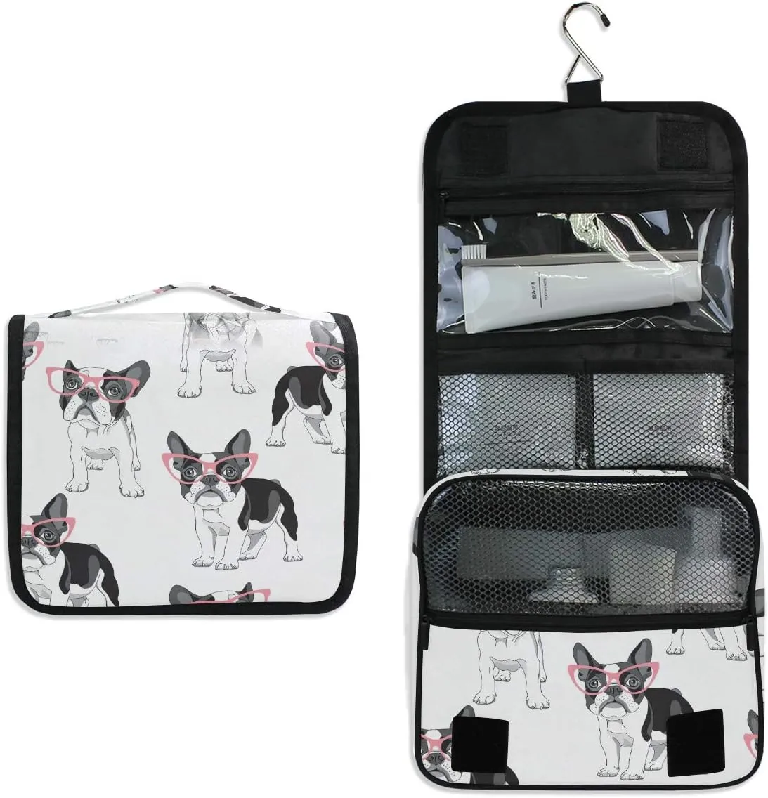 Hanging Travel Toiletry Bag Fashion French Bulldog Large Capacity Makeup Cosmetic Bag Portable Toiletry Kit Organizer