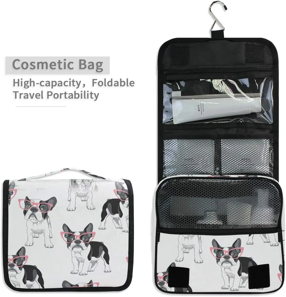 Hanging Travel Toiletry Bag Fashion French Bulldog Large Capacity Makeup Cosmetic Bag Portable Toiletry Kit Organizer