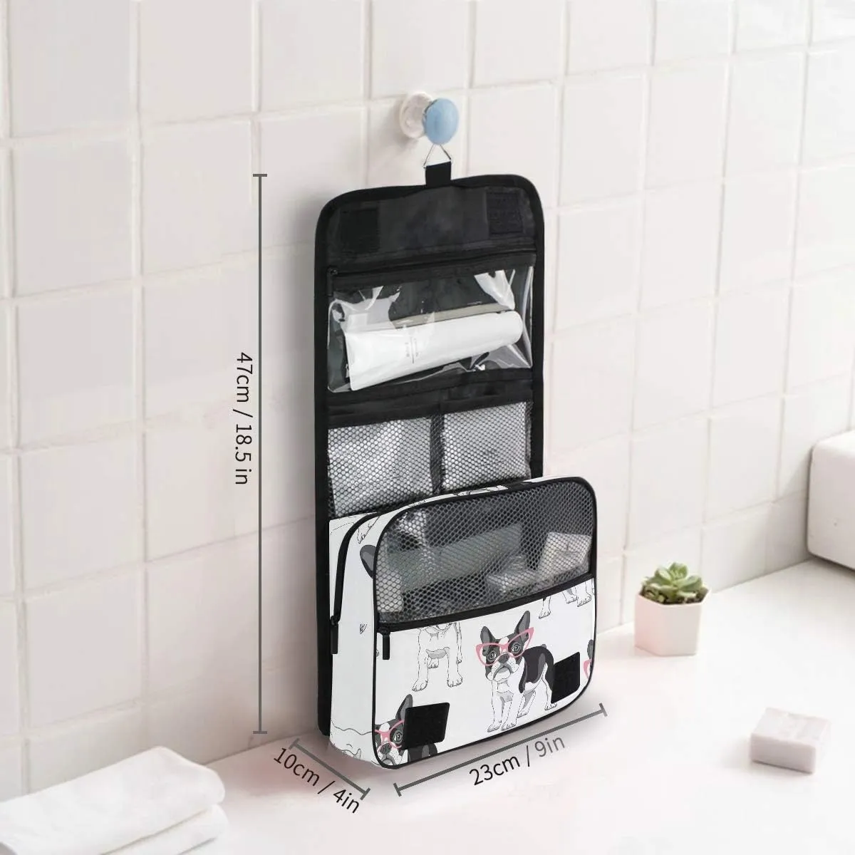 Hanging Travel Toiletry Bag Fashion French Bulldog Large Capacity Makeup Cosmetic Bag Portable Toiletry Kit Organizer