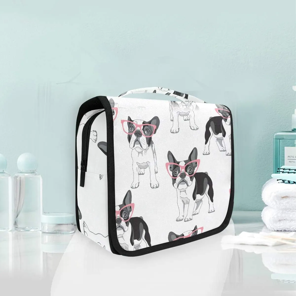 Hanging Travel Toiletry Bag Fashion French Bulldog Large Capacity Makeup Cosmetic Bag Portable Toiletry Kit Organizer