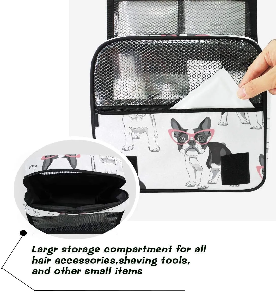 Hanging Travel Toiletry Bag Fashion French Bulldog Large Capacity Makeup Cosmetic Bag Portable Toiletry Kit Organizer