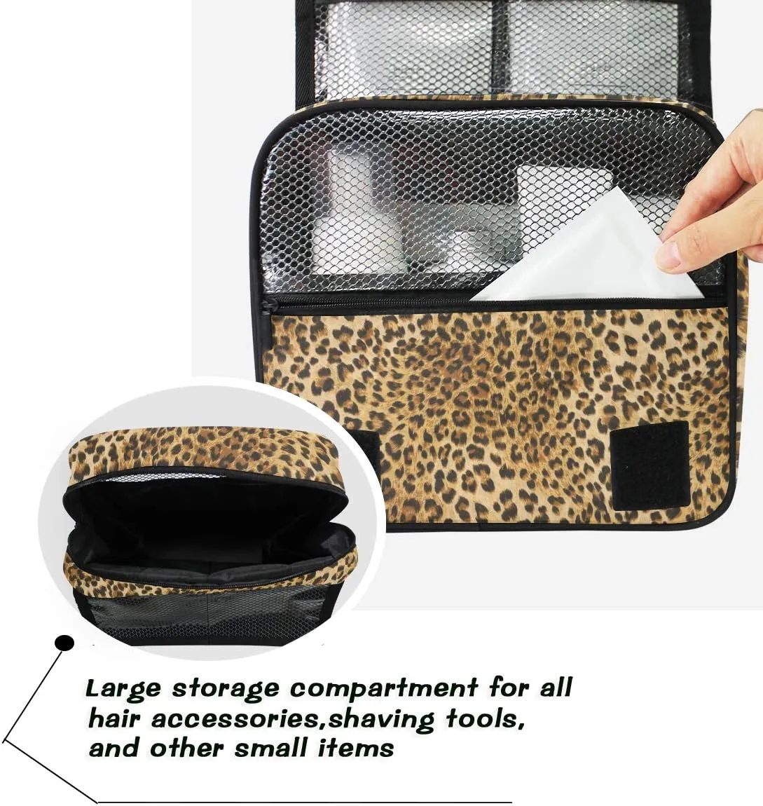 Hanging Travel Toiletry Bag Vintage Leopard Print Large Capacity Makeup Cosmetic Bag Portable Toiletry Kit Organizer