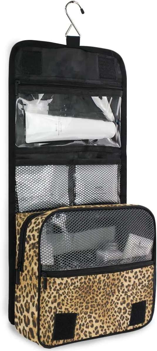 Hanging Travel Toiletry Bag Vintage Leopard Print Large Capacity Makeup Cosmetic Bag Portable Toiletry Kit Organizer