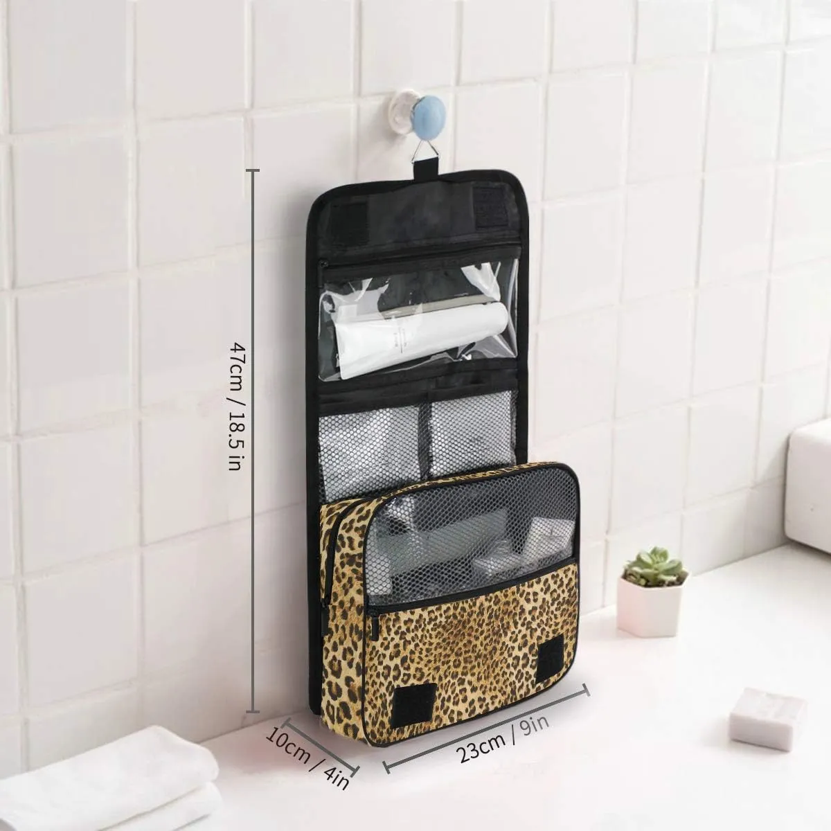 Hanging Travel Toiletry Bag Vintage Leopard Print Large Capacity Makeup Cosmetic Bag Portable Toiletry Kit Organizer