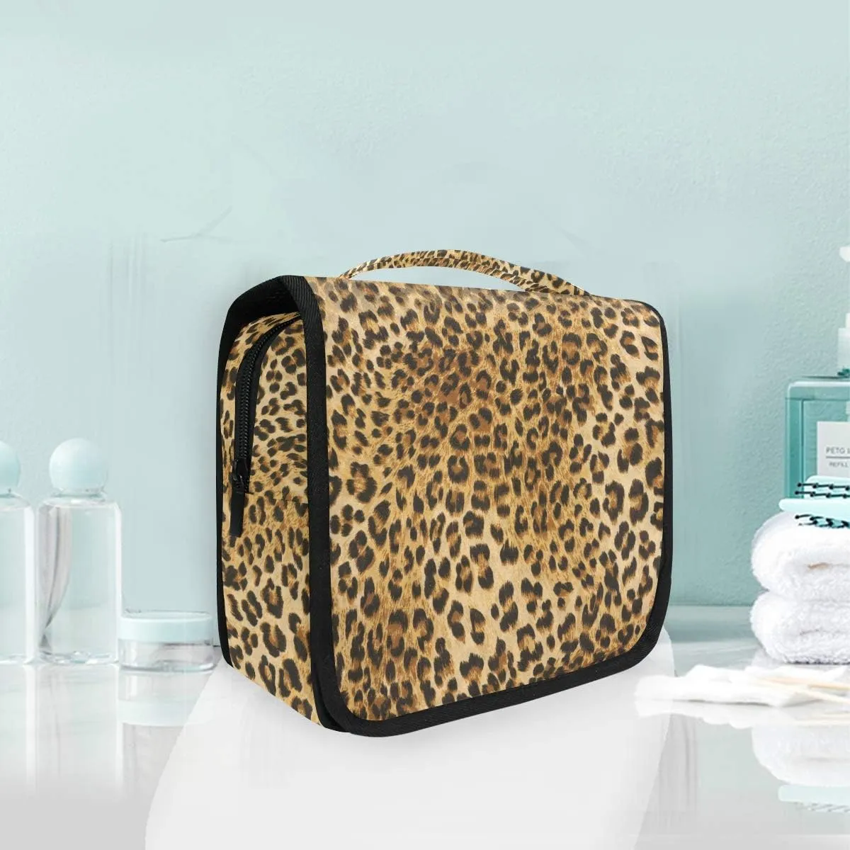 Hanging Travel Toiletry Bag Vintage Leopard Print Large Capacity Makeup Cosmetic Bag Portable Toiletry Kit Organizer