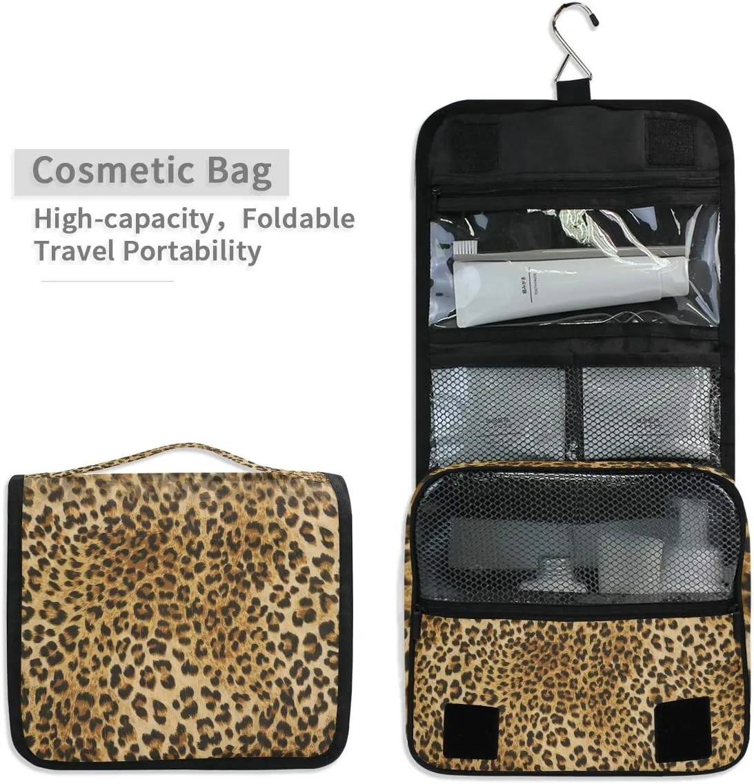 Hanging Travel Toiletry Bag Vintage Leopard Print Large Capacity Makeup Cosmetic Bag Portable Toiletry Kit Organizer