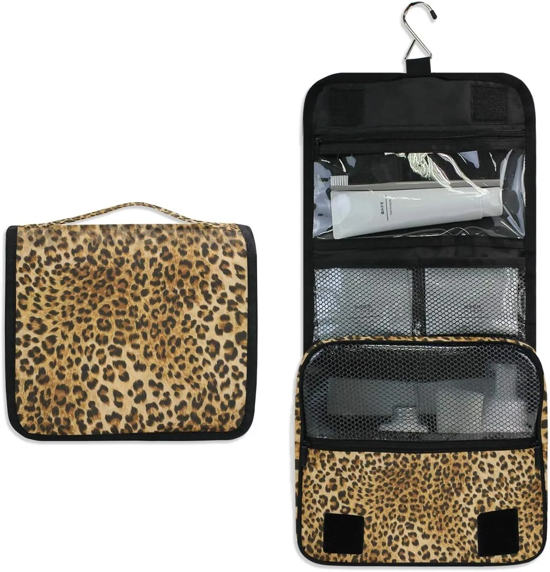 Hanging Travel Toiletry Bag Vintage Leopard Print Large Capacity Makeup Cosmetic Bag Portable Toiletry Kit Organizer