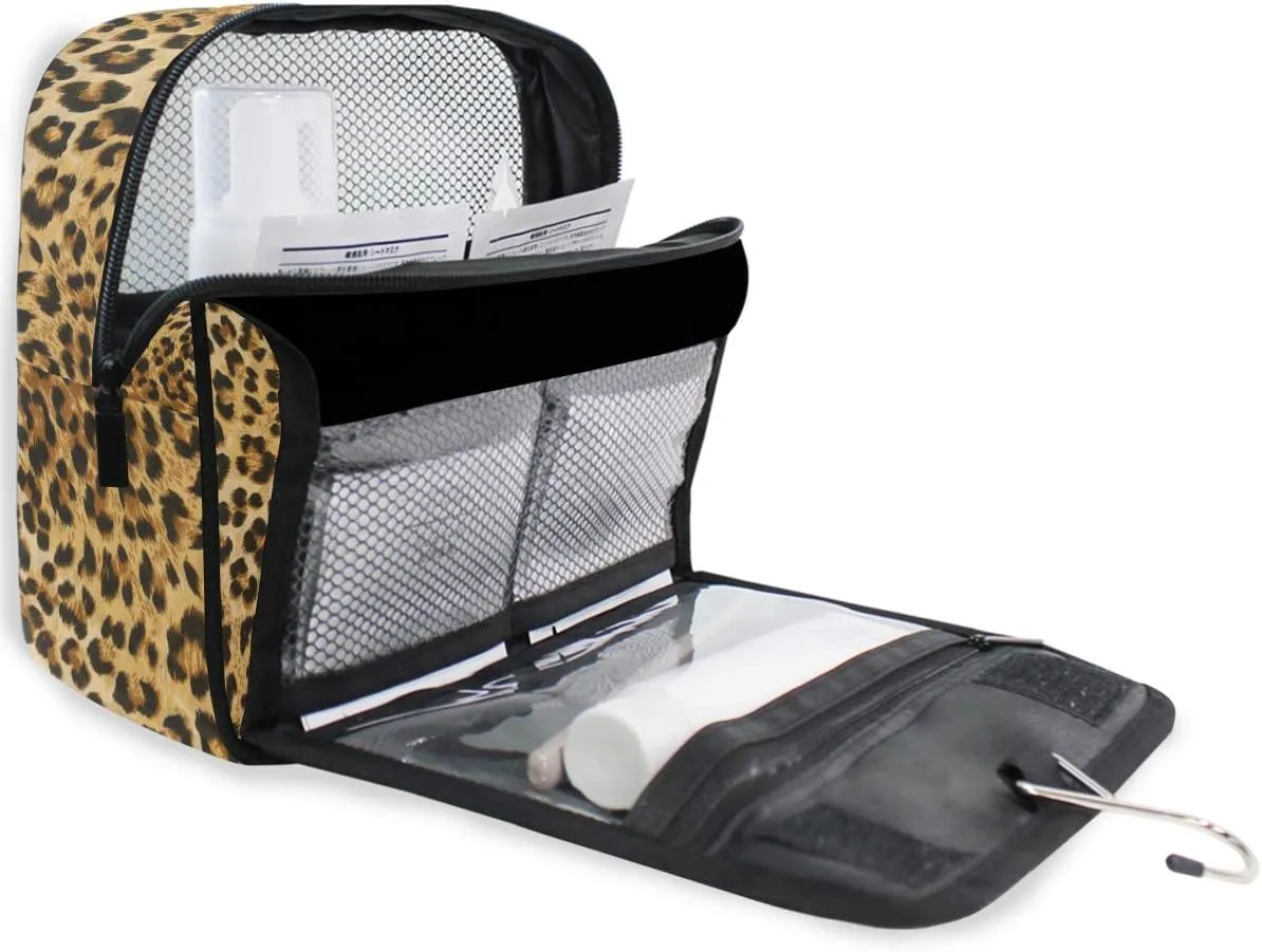 Hanging Travel Toiletry Bag Vintage Leopard Print Large Capacity Makeup Cosmetic Bag Portable Toiletry Kit Organizer