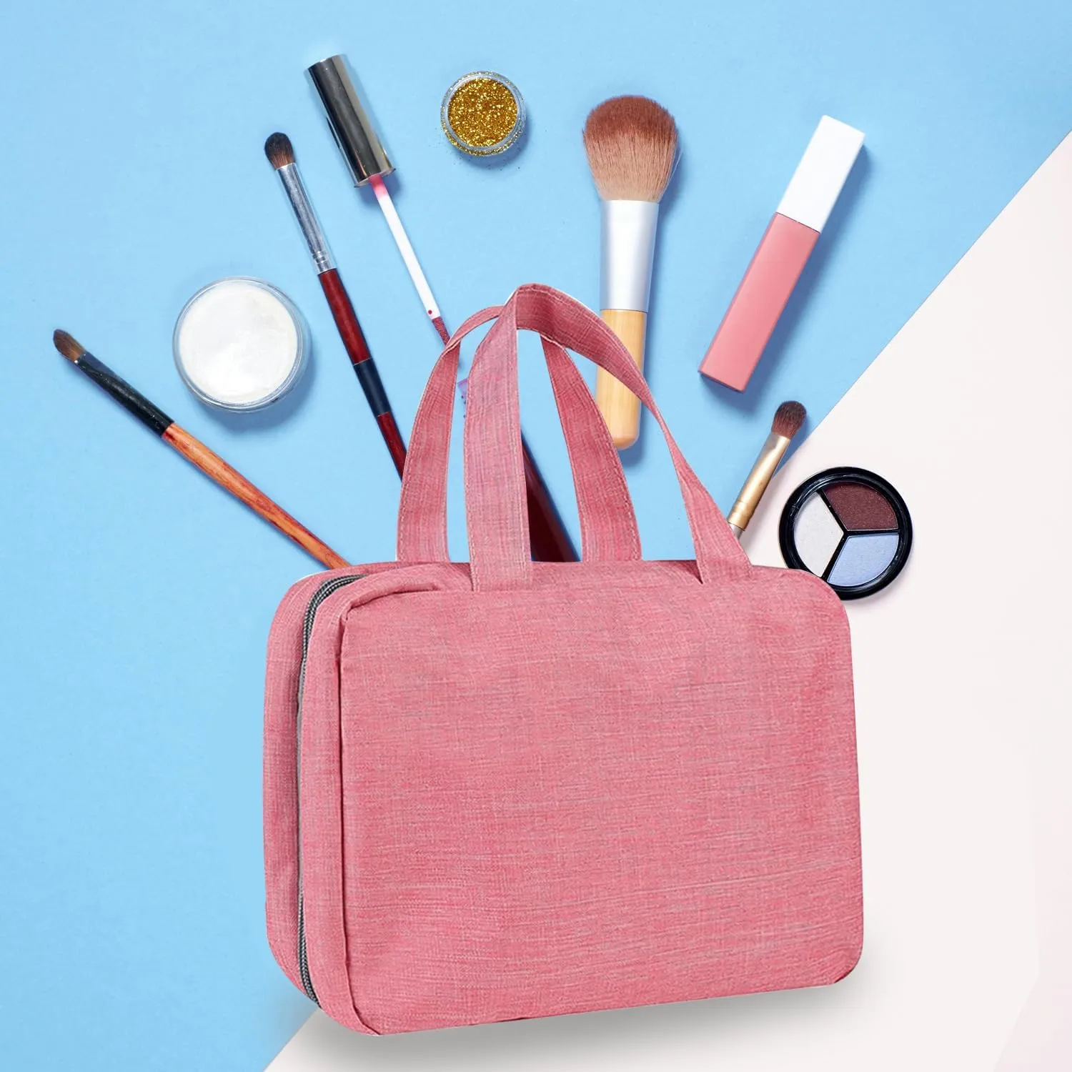 hanging travel toiletry bag with Hanging Hook,Water-resistant Makeup Cosmetic Bag Travel Organizer for Accessories,Portable Toiletry Travel Organizer Bag (Pink, Large)