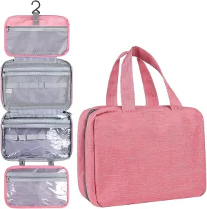 hanging travel toiletry bag with Hanging Hook,Water-resistant Makeup Cosmetic Bag Travel Organizer for Accessories,Portable Toiletry Travel Organizer Bag (Pink, Large)
