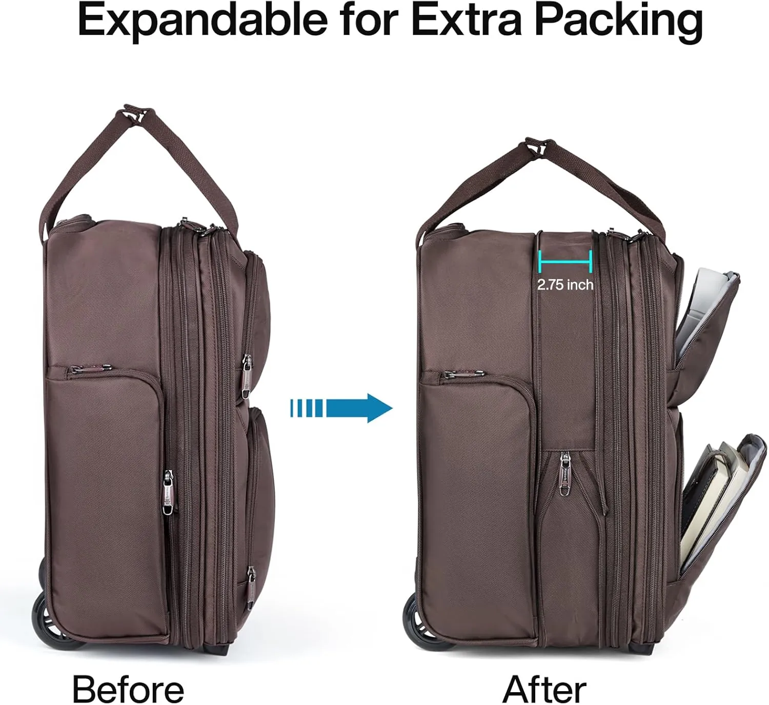 Hanke Softside Expandable Underseat Carry On Bags for Airplanes,Travel Luggage Rolling Bag Personal Item Bag Small Suitcase,Coffee,16-Inch
