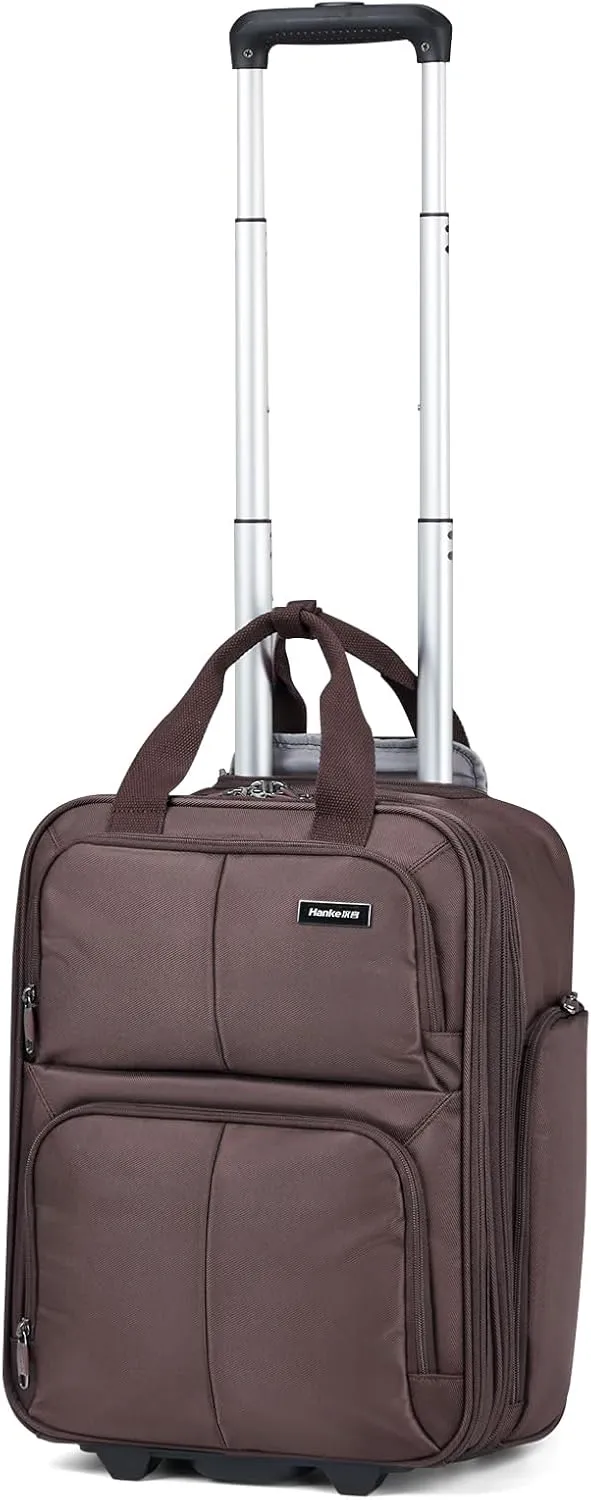 Hanke Softside Expandable Underseat Carry On Bags for Airplanes,Travel Luggage Rolling Bag Personal Item Bag Small Suitcase,Coffee,16-Inch