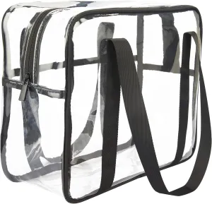 HAOGUAGUA Extra Large Clear Cosmetic Makeup Bag, Transparent PVC Tote Shoulder Bag Stadium Approved, Waterproof Clear Toiletry Carry Pouch Makeup Artist Bag Diaper Bag (Black)