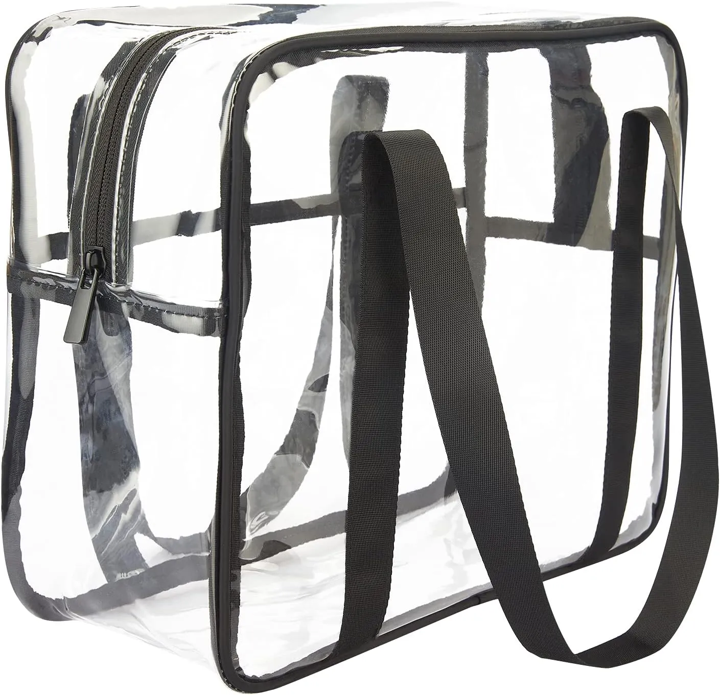 HAOGUAGUA Extra Large Clear Cosmetic Makeup Bag, Transparent PVC Tote Shoulder Bag Stadium Approved, Waterproof Clear Toiletry Carry Pouch Makeup Artist Bag Diaper Bag (Black)