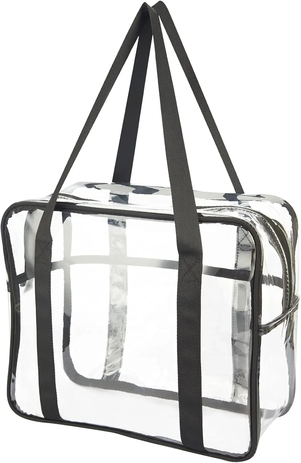 HAOGUAGUA Extra Large Clear Cosmetic Makeup Bag, Transparent PVC Tote Shoulder Bag Stadium Approved, Waterproof Clear Toiletry Carry Pouch Makeup Artist Bag Diaper Bag (Black)