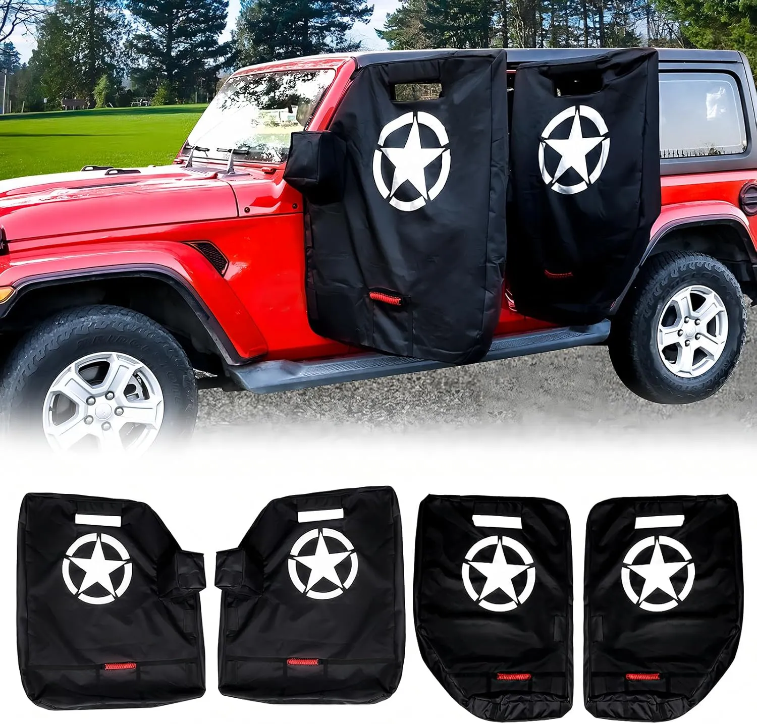 Hard Door Storage Bags for Jeep Wrangler Door Storage Bags Hanger with Handle Compatible with Wrangler CJ YJ TJ JK JL JT 1976-2025 Doors Cover with Mirror Storage Bag, 4 Pack
