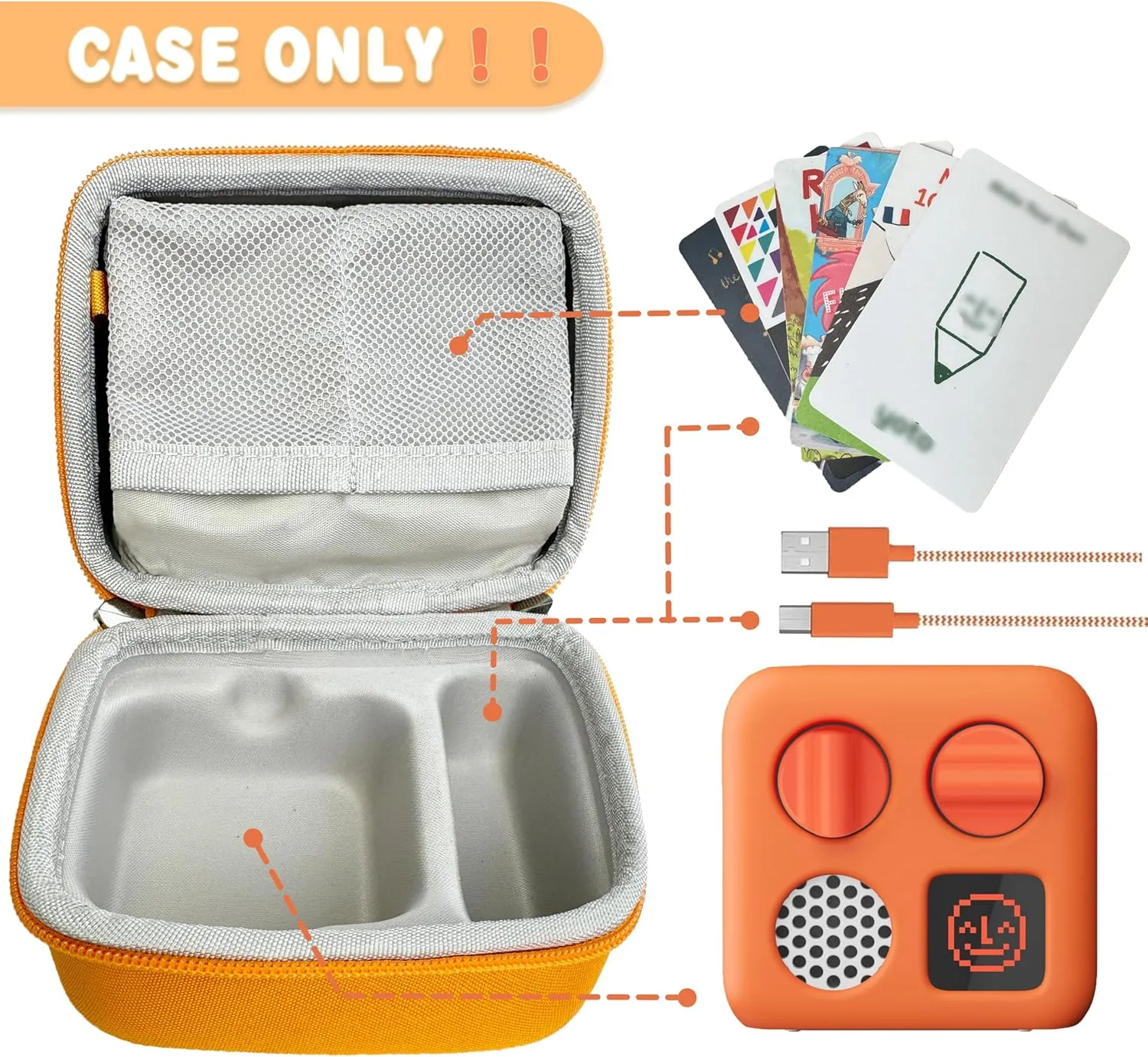 Hard Travel Case Compatible with Yoto Mini–Kids Audio & Music Player,Yoto Card Holder Bag with Adjustable Shoulder Strap for Up To 36 Audiobook Cards,Children’s mini Player.（Orange）