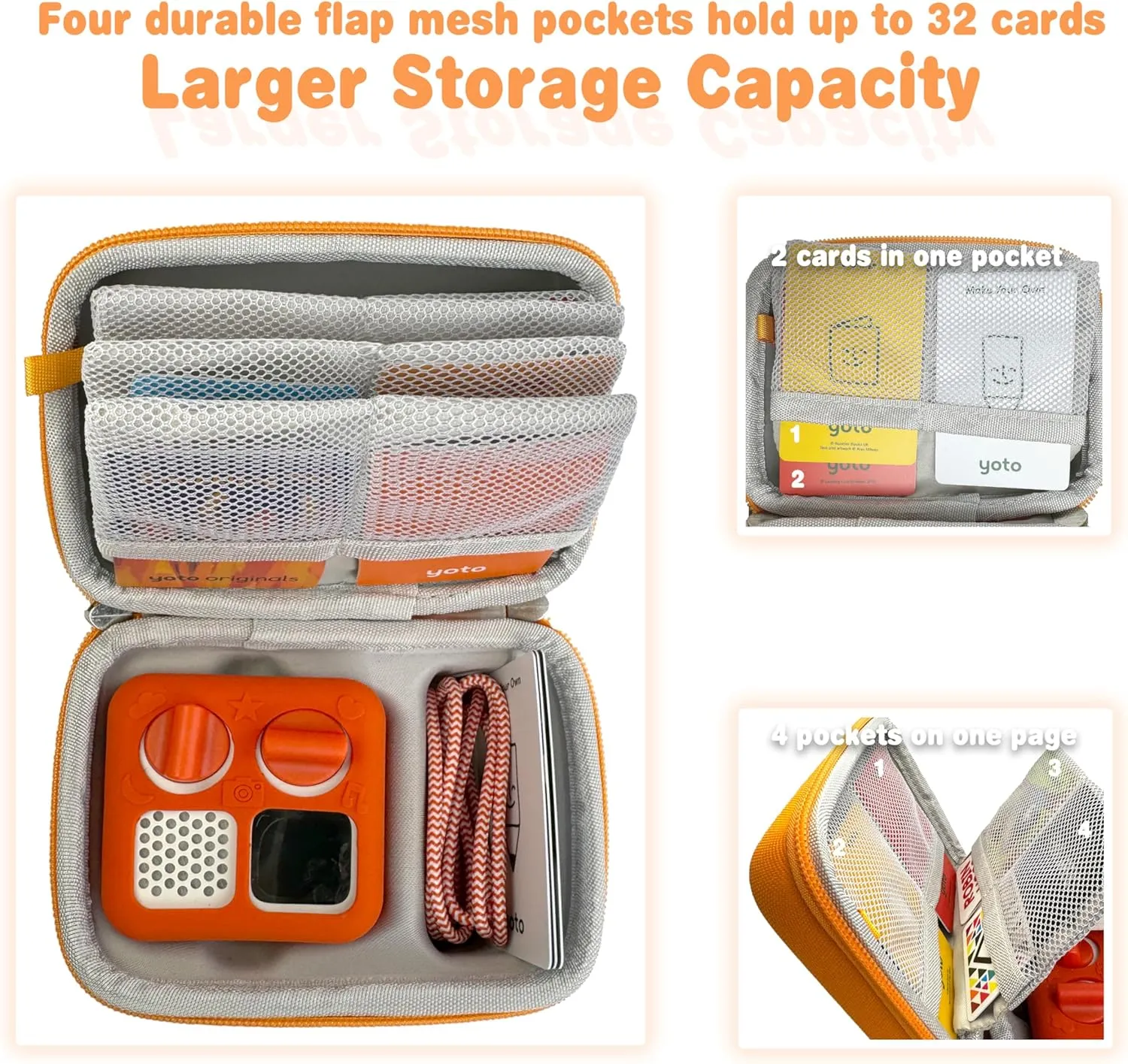 Hard Travel Case Compatible with Yoto Mini–Kids Audio & Music Player,Yoto Card Holder Bag with Adjustable Shoulder Strap for Up To 36 Audiobook Cards,Children’s mini Player.（Orange）