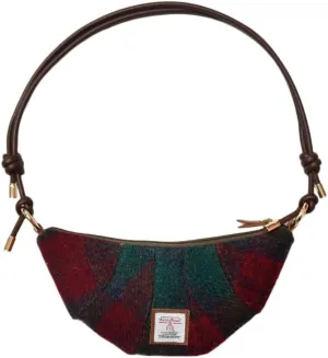 Harris Tweed Medium Crescent Bag,Adjustable Strap Crossbody Purse, Full Wool Tartan Hobo Shoulder Bag Vintage Scottish Style