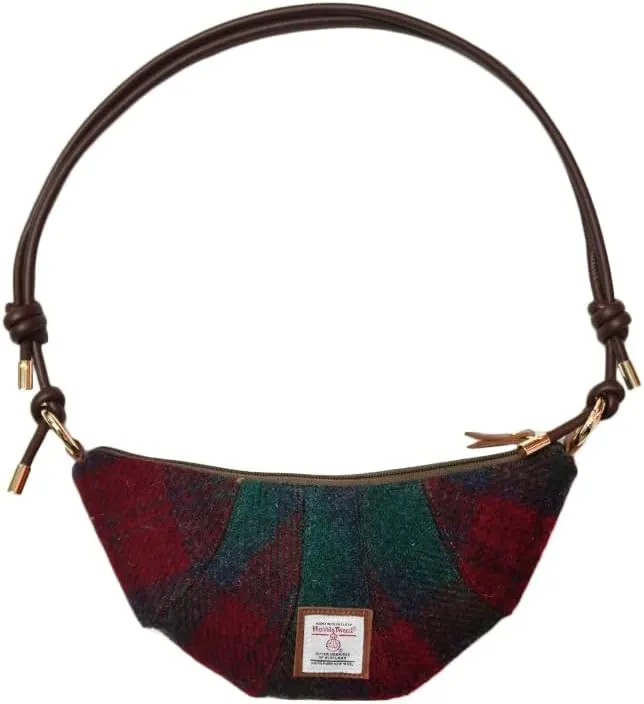 Harris Tweed Medium Crescent Bag,Adjustable Strap Crossbody Purse, Full Wool Tartan Hobo Shoulder Bag Vintage Scottish Style