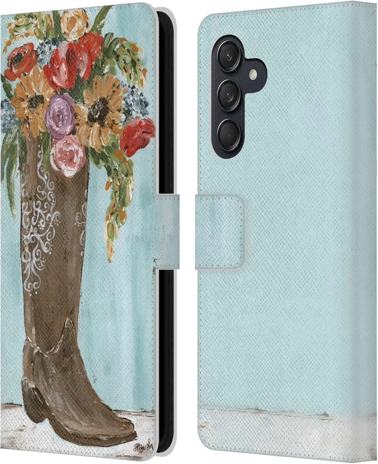 Head Case Designs Officially Licensed Haley Bush Boot Floral Painting Leather Book Wallet Case Cover Compatible with Samsung Galaxy M55 5G