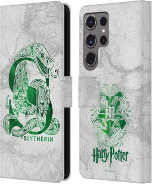 Head Case Designs Officially Licensed Harry Potter Slytherin Aguamenti Deathly Hallows IX Leather Book Wallet Case Cover Compatible with Samsung Galaxy S24 Ultra 5G