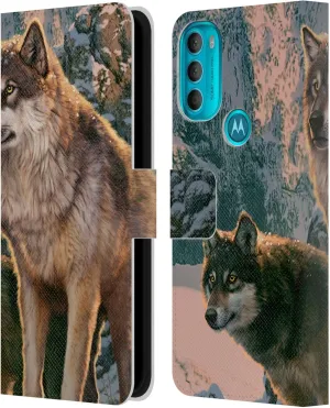 Head Case Designs Officially Licensed Vincent HIE Wolf Couple Canidae Leather Book Wallet Case Cover Compatible with Motorola Moto G71 5G
