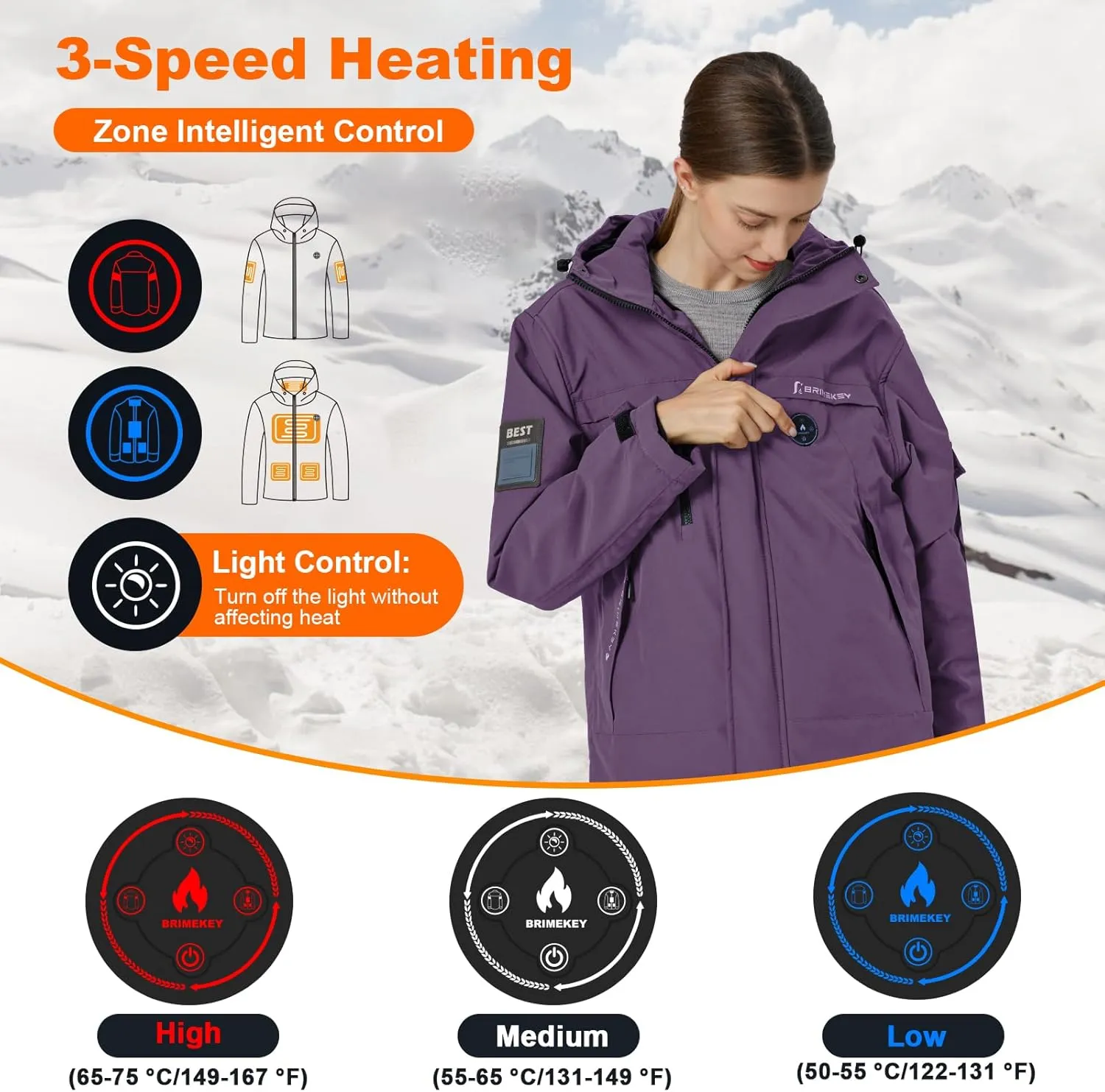 Heated Jacket for Women with Fleece Lining 12000mAh Battery Windproof Waterproof Women's Heated Coat Skiing Hunting