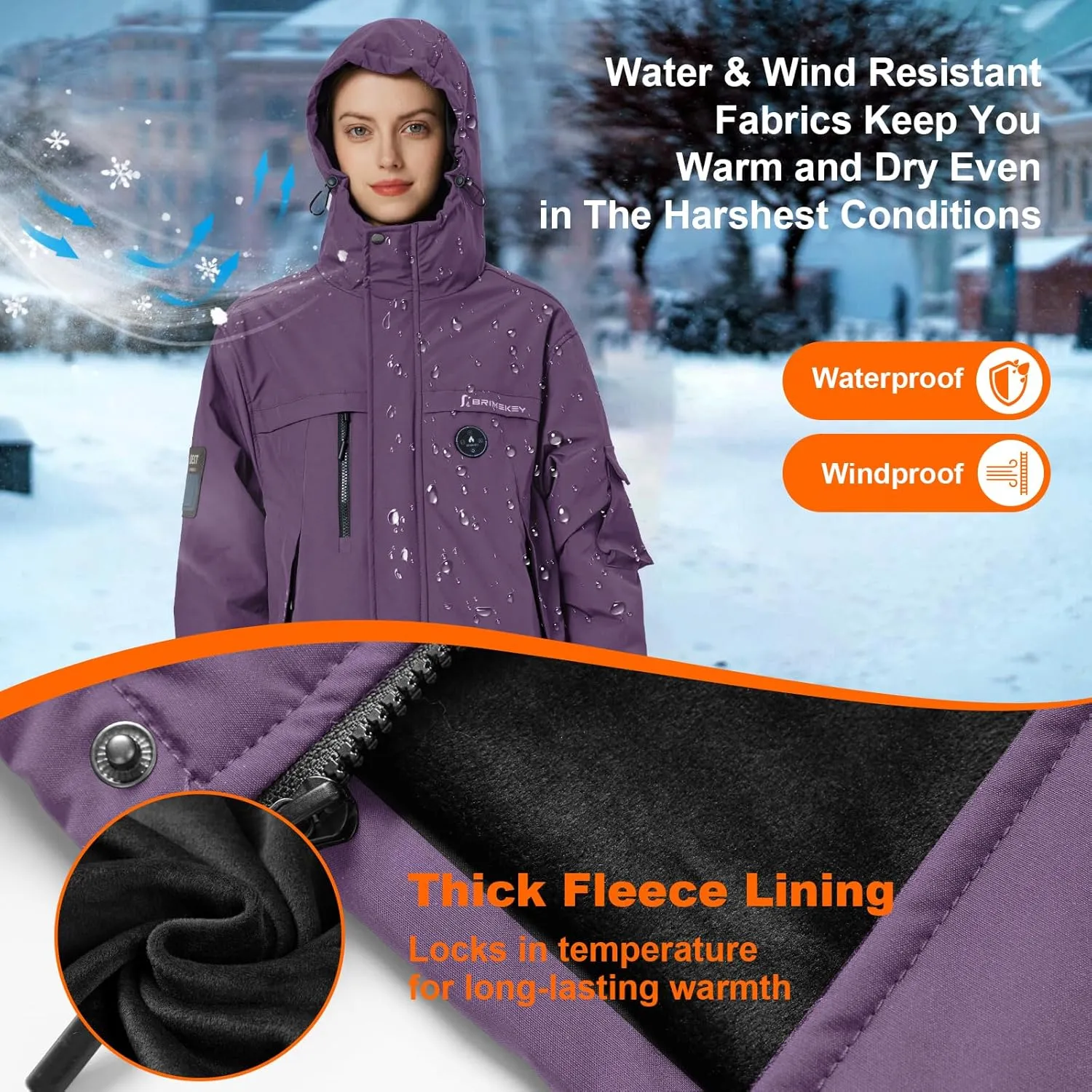 Heated Jacket for Women with Fleece Lining 12000mAh Battery Windproof Waterproof Women's Heated Coat Skiing Hunting