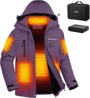 Heated Jacket for Women with Fleece Lining 12000mAh Battery Windproof Waterproof Women's Heated Coat Skiing Hunting