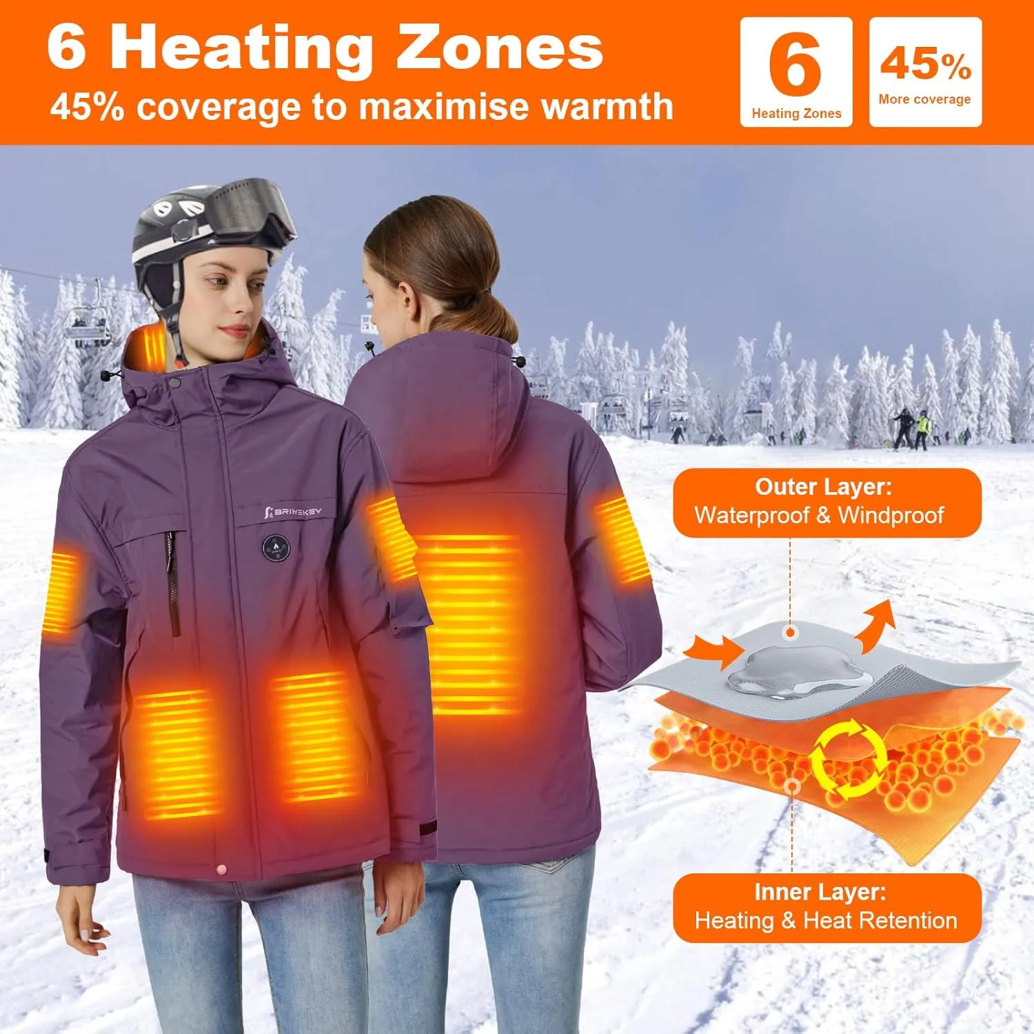 Heated Jacket for Women with Fleece Lining 12000mAh Battery Windproof Waterproof Women's Heated Coat Skiing Hunting
