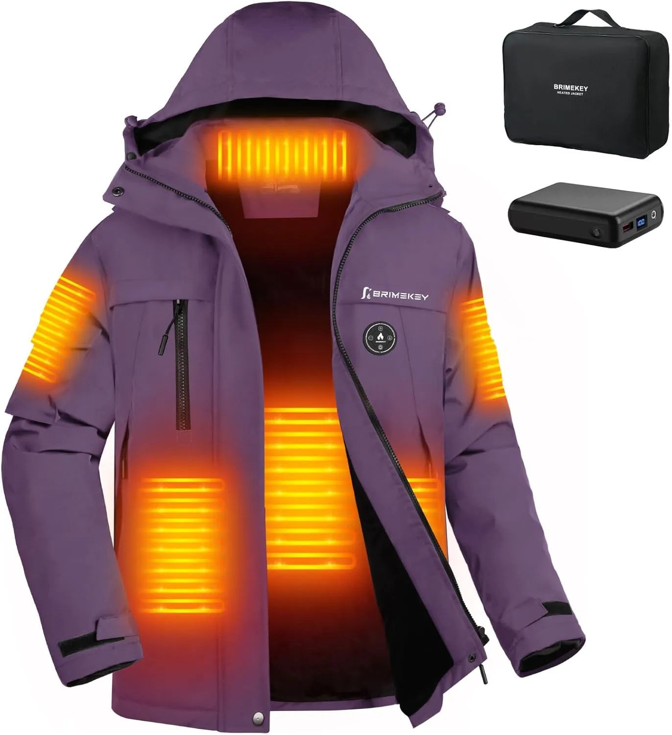 Heated Jacket for Women with Fleece Lining 12000mAh Battery Windproof Waterproof Women's Heated Coat Skiing Hunting