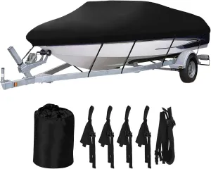 Heavy Duty Waterproof Boat Cover 17-19 ft - Trailerable Marine Grade Tarp for V-Hull, Tri-Hull, Bass & Runabout Boats - UV Resistant, All-Weather Protection for Fishing & Skiing (Back, 20-22ft)
