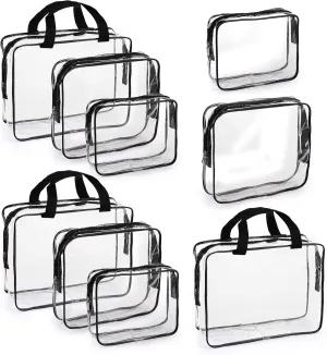 Hedume Set of 9 PVC Makeup Bags - Waterproof Clear Toiletry Luggage Set with Zipper Handle