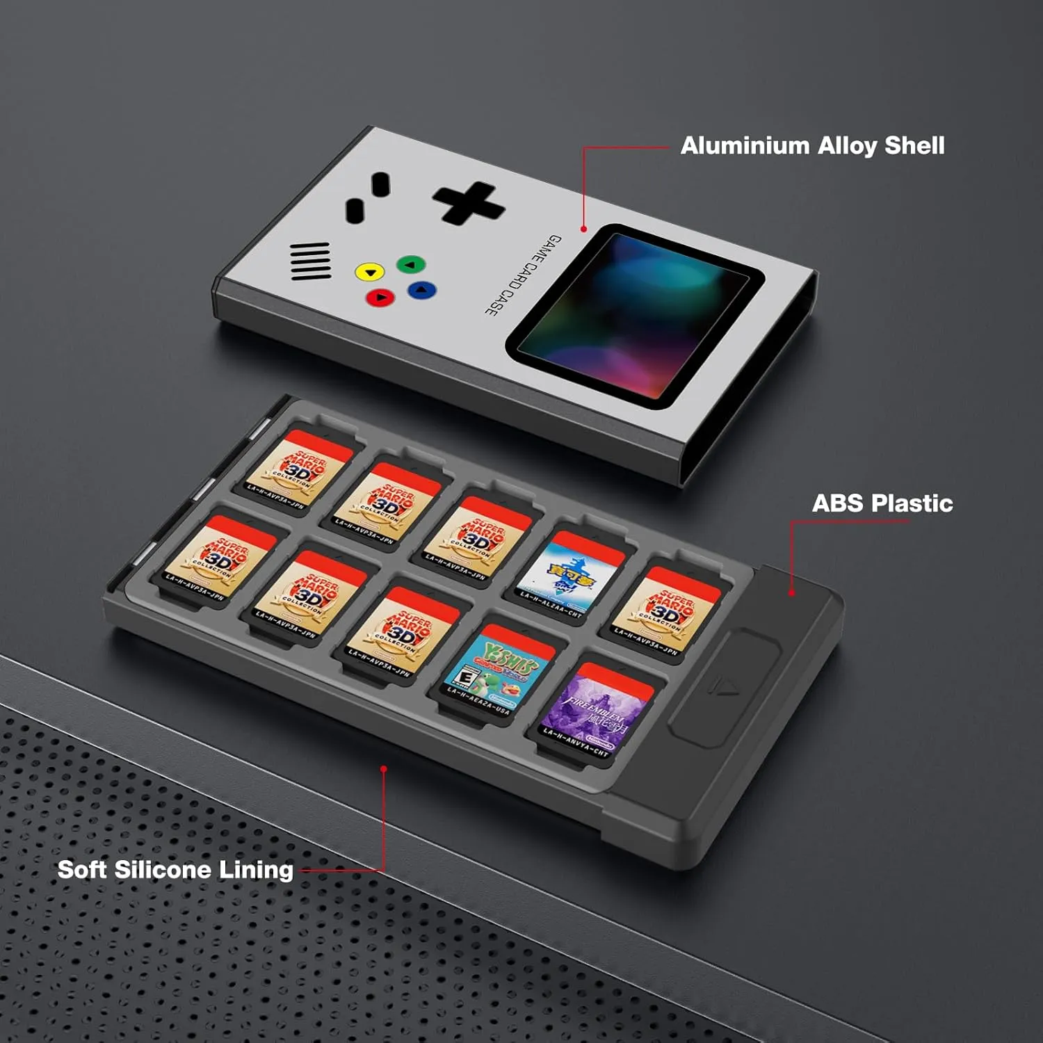 HEIYING Switch Game Card Case for Nintendo Switch / OLED / Lite Games Cards, Metal Game Storage Holder with 20 Games Card Slots and 20 Micro SD Cards Slots
