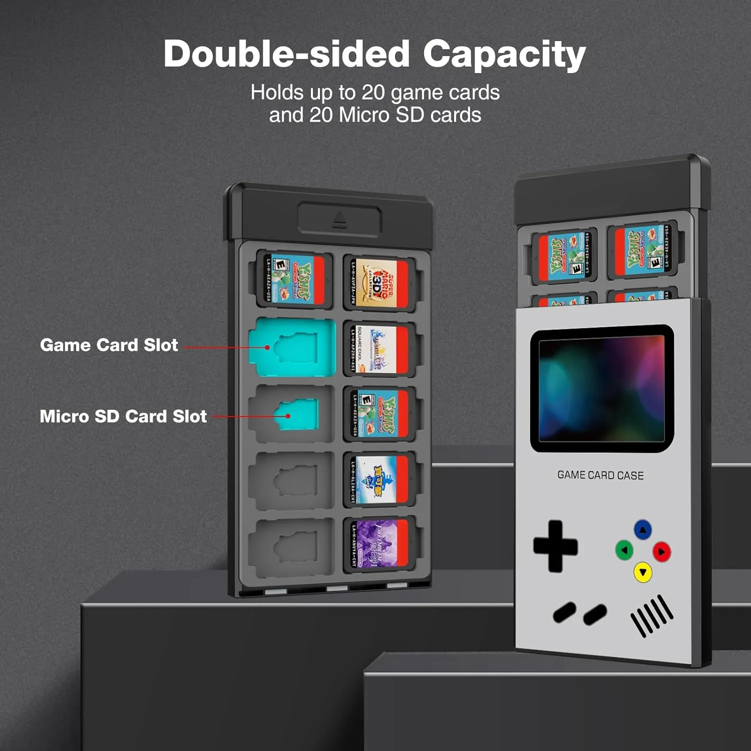 HEIYING Switch Game Card Case for Nintendo Switch / OLED / Lite Games Cards, Metal Game Storage Holder with 20 Games Card Slots and 20 Micro SD Cards Slots