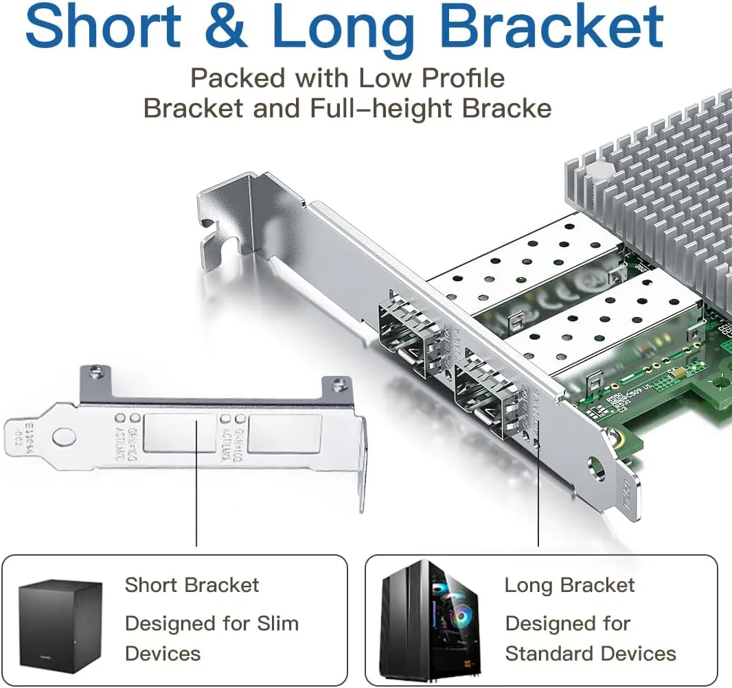 H!Fiber 10Gb SFP  PCI-E Network Card NIC, with Broadcom BCM57810S Chip, Dual SFP  Port Card, PCI Express X8, Ethernet LAN Adapter Support Windows/Windows Server/Linux/VMware Esxi