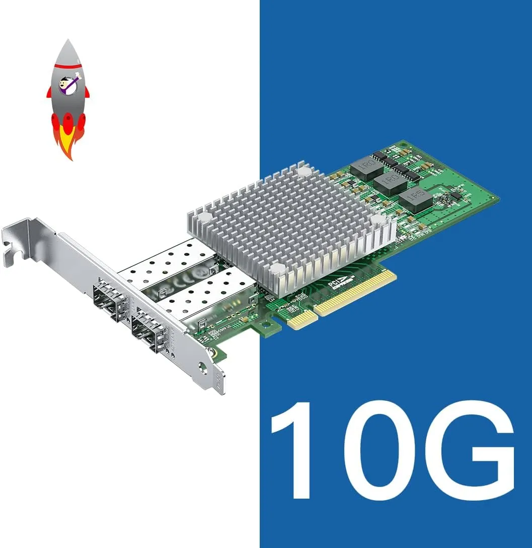 H!Fiber 10Gb SFP  PCI-E Network Card NIC, with Broadcom BCM57810S Chip, Dual SFP  Port Card, PCI Express X8, Ethernet LAN Adapter Support Windows/Windows Server/Linux/VMware Esxi