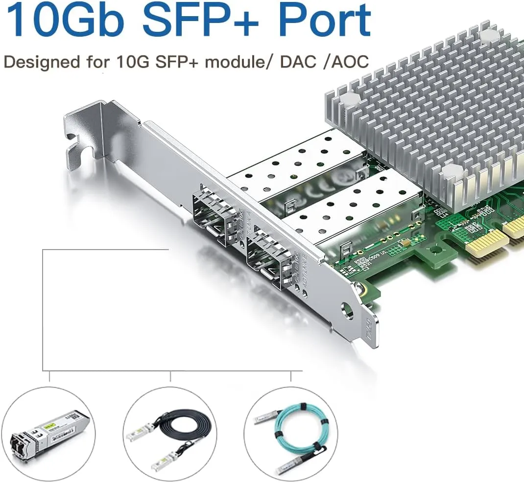 H!Fiber 10Gb SFP  PCI-E Network Card NIC, with Broadcom BCM57810S Chip, Dual SFP  Port Card, PCI Express X8, Ethernet LAN Adapter Support Windows/Windows Server/Linux/VMware Esxi