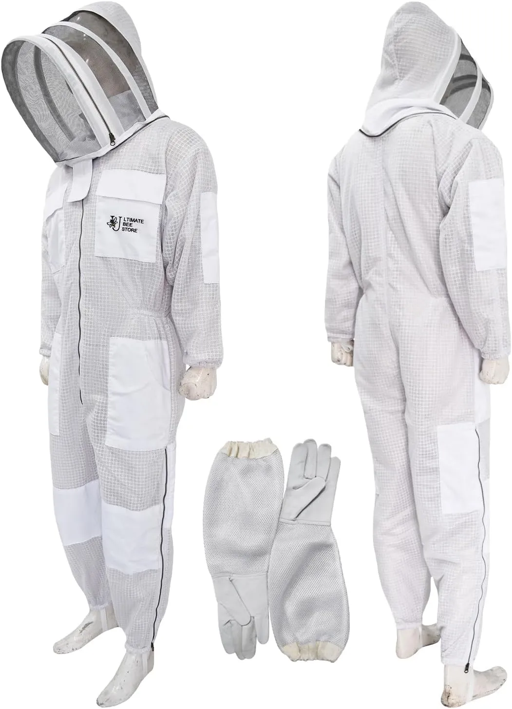 Highly Ventilated Beekeeping Suit Beekeepers 3 Layer Premium bee Suit for Men & Women with Pair of Gloves